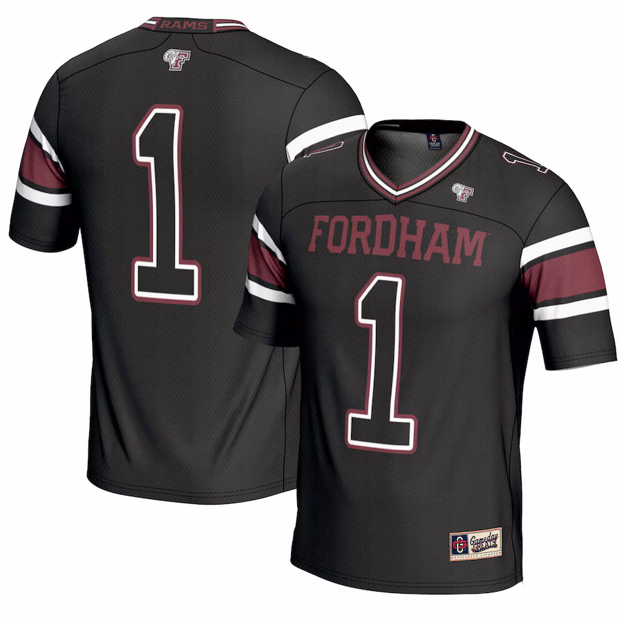 Youth GameDay Greats #1 Black Fordham Rams Endzone Football Jersey - ujerseystore
