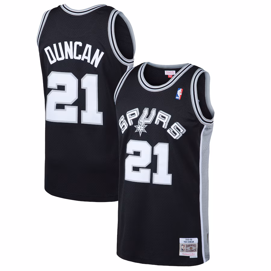 Men's San Antonio Spurs Tim Duncan Mitchell & Ness Black 1998/99 Hardwood Classics Swingman Jersey - ujerseystore