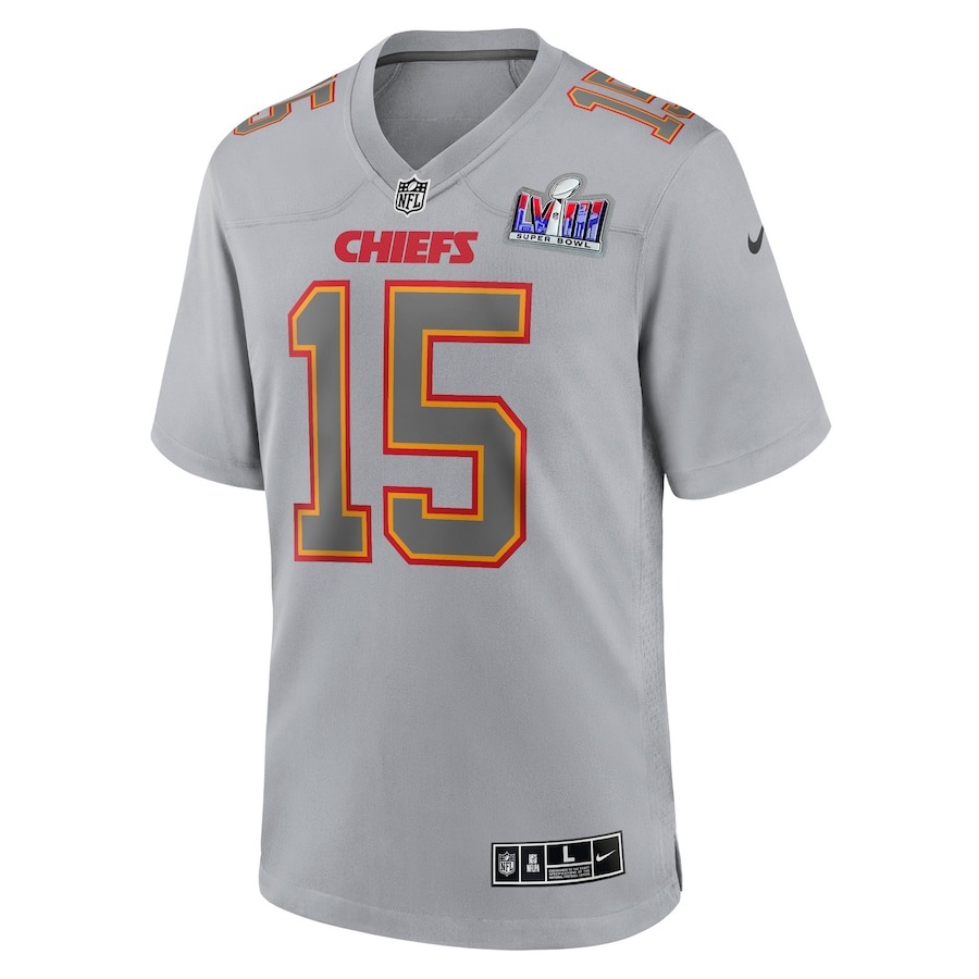 Men's Kansas City Chiefs Patrick Mahomes Nike Gray Super Bowl LVIII Atmosphere Fashion Game Jersey - ujerseystore