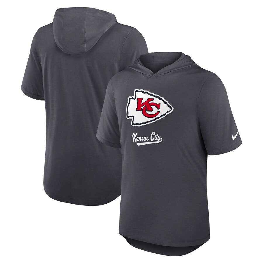 Men's Kansas City Chiefs Nike Anthracite Tri-Blend Performance Hoodie T-Shirt - ujerseystore