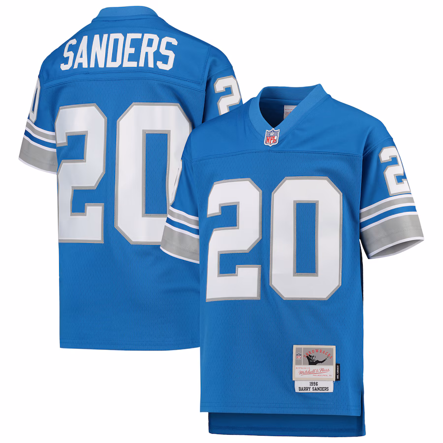 Youth Detroit Lions Barry Sanders Mitchell & Ness Blue 1996 Legacy Retired Player Jersey - ujerseystore