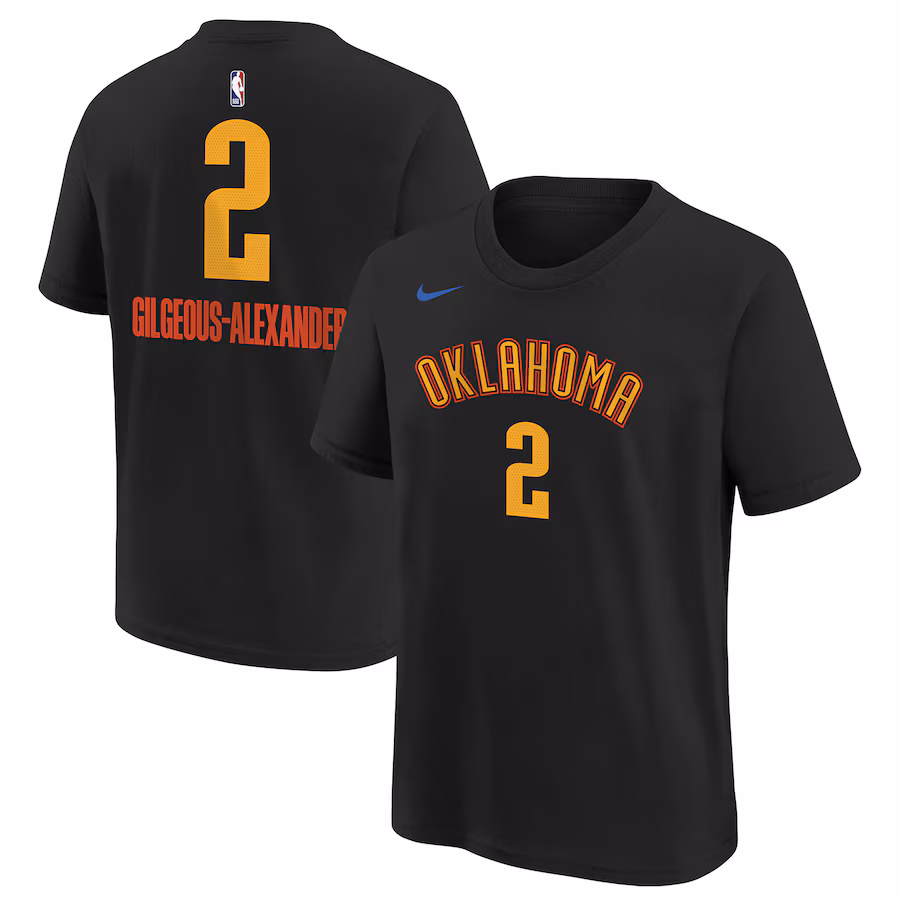 Youth Oklahoma City Thunder Shai Gilgeous-Alexander Nike Black 2024/25 City Edition Name & Number T-Shirt - ujerseystore