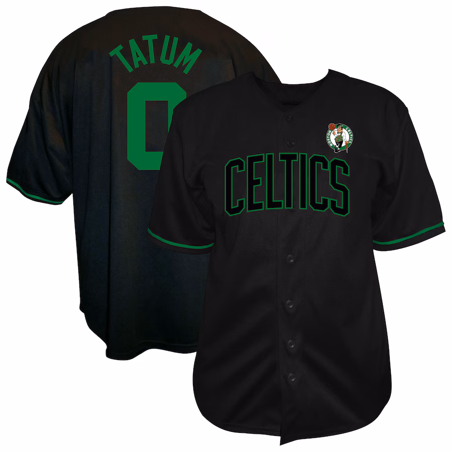 Men's Boston Celtics Jayson Tatum Profile Black Big & Tall Name & Number Button-Up Jersey - ujerseystore