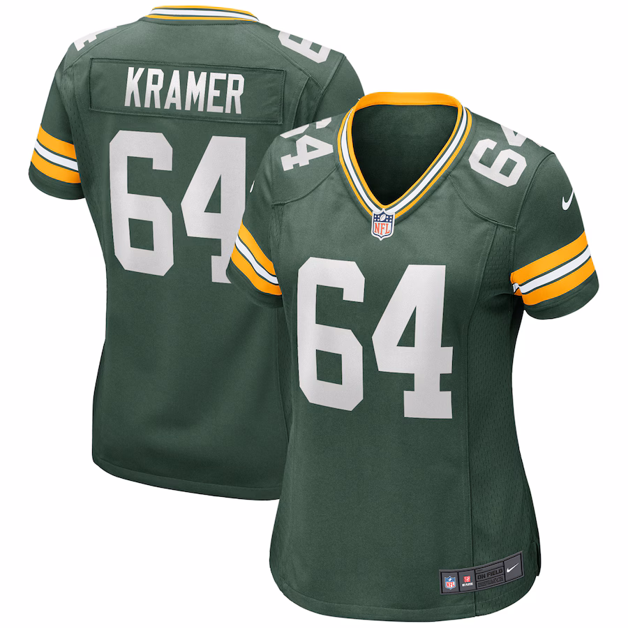 Women's Green Bay Packers Jerry Kramer Nike Green Game Retired Player Jersey - ujerseystore