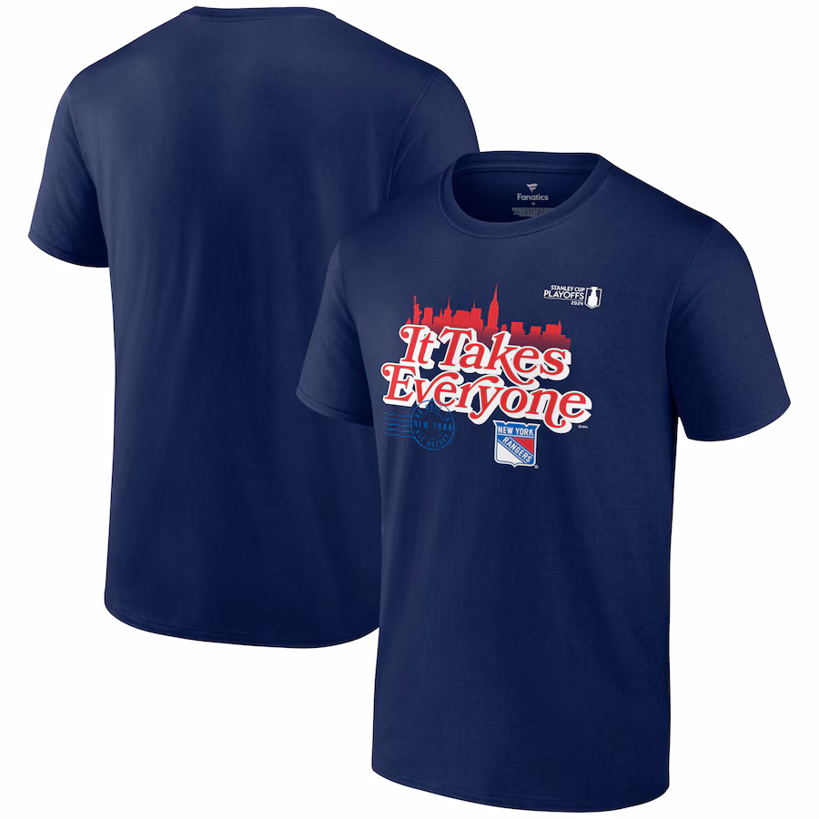 Men's New York Rangers Fanatics Navy 2024 Stanley Cup Playoffs Slogan T-Shirt - ujerseystore