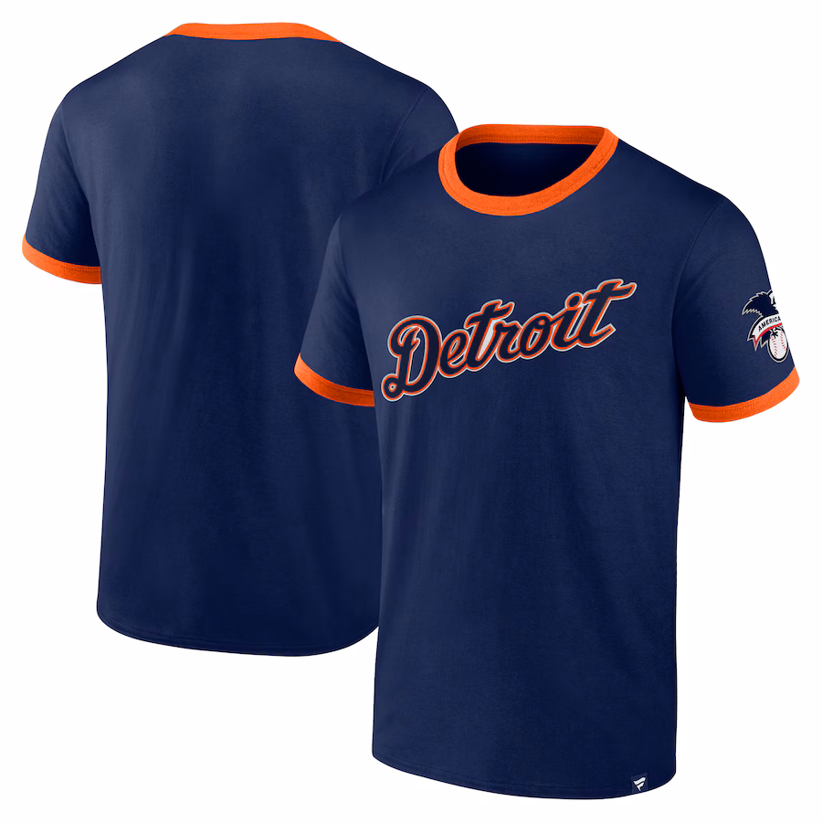 Men's Detroit Tigers Fanatics Navy Forced Out Ringer T-Shirt - ujerseystore