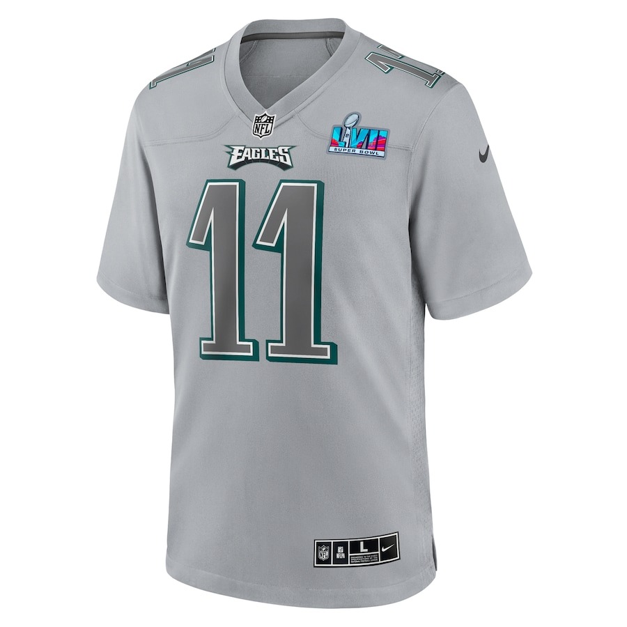 Men's Philadelphia Eagles A.J. Brown Nike Gray Super Bowl LVII Patch Atmosphere Fashion Game Jersey - ujerseystore