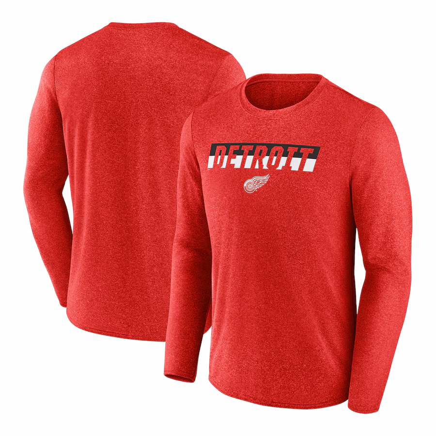 Men's Detroit Red Wings Fanatics Heather Red Transition Long Sleeve T-Shirt - ujerseystore