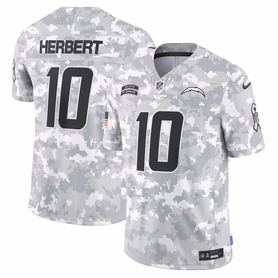 Men's Los Angeles Chargers Justin Herbert Nike Arctic Camo 2024 Salute to Service Limited Jersey - ujerseystore