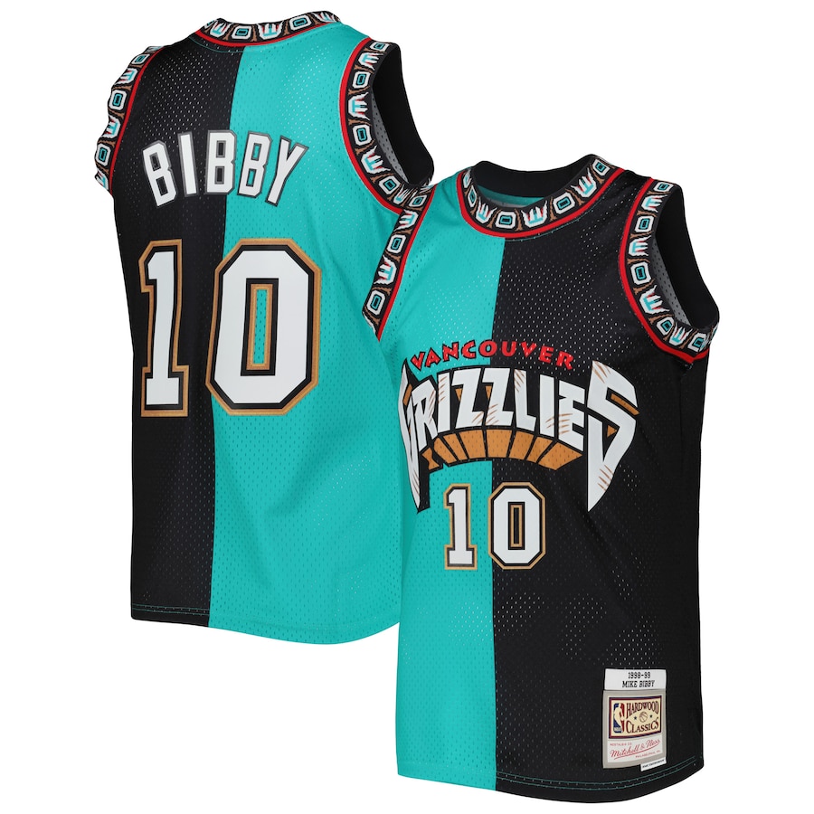 Men's Vancouver Grizzlies Mike Bibby Mitchell & Ness Turquoise/Black Hardwood Classics 1998/99 Split Swingman Jersey - ujerseystore