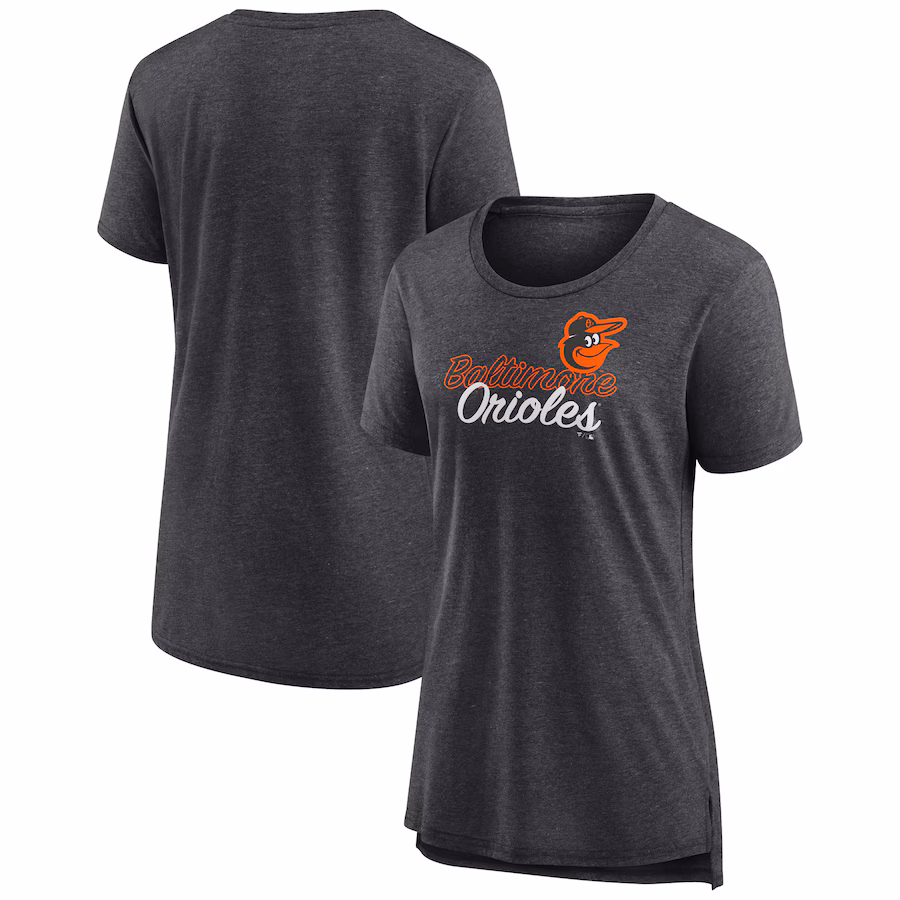 Women's Baltimore Orioles Gray Practice Time Tri-Blend T-Shirt - ujerseystore