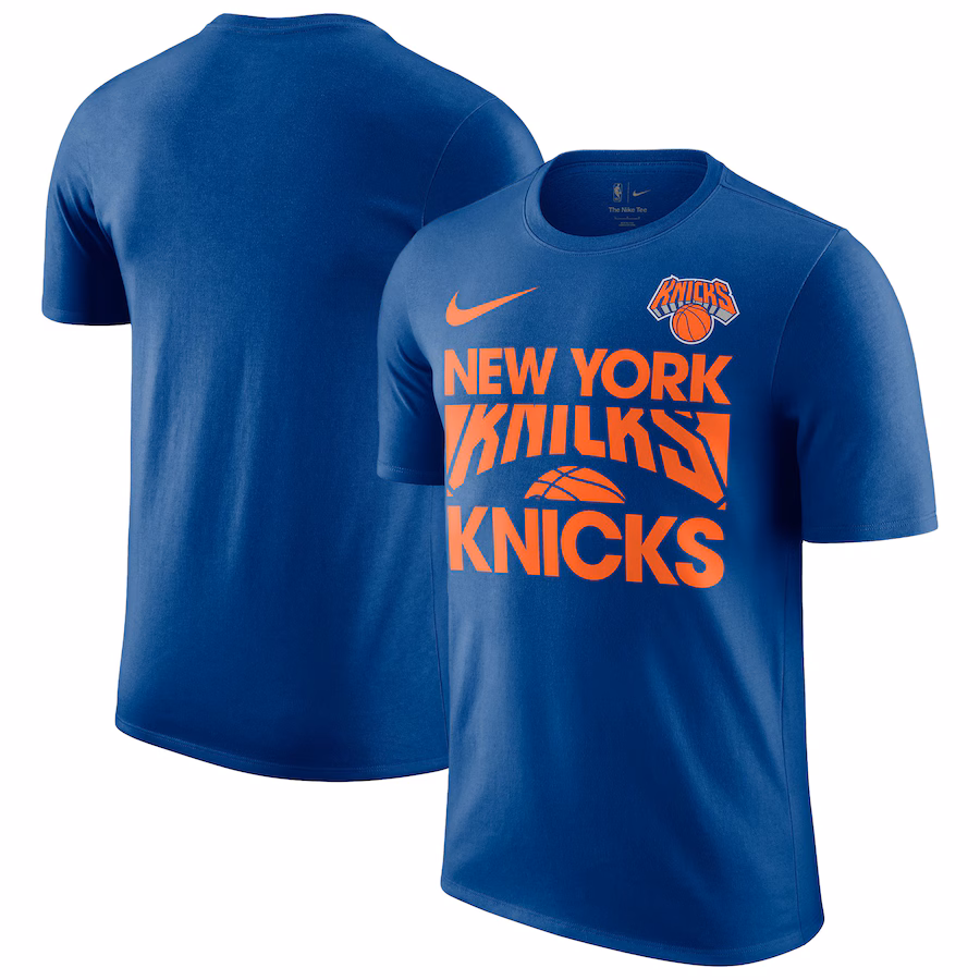 Men's New York Knicks Nike Blue Courtside This Is Our Year T-Shirt - ujerseystore
