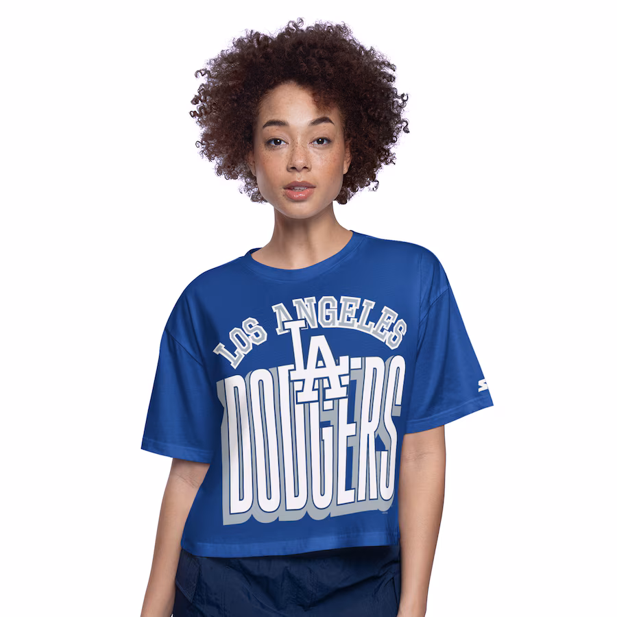 Women's Los Angeles Dodgers Starter Royal Play the Ball Boxy Cropped T-Shirt - ujerseystore