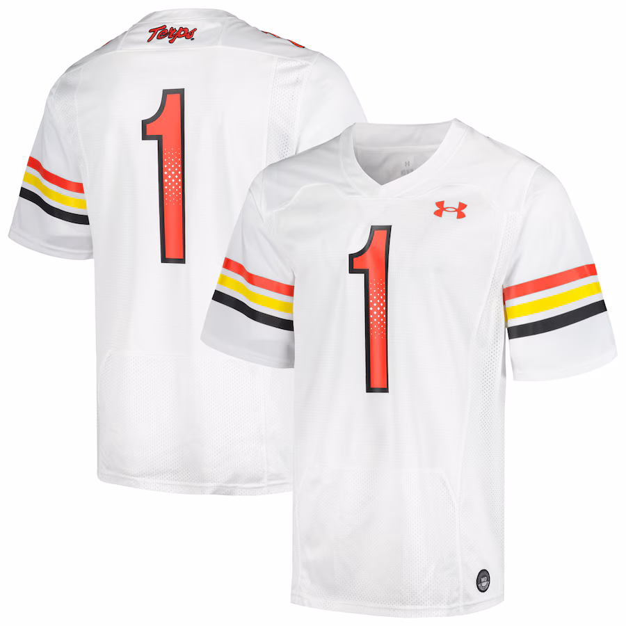 Men's Under Armour #1 White Maryland Terrapins Replica Football Jersey - ujerseystore