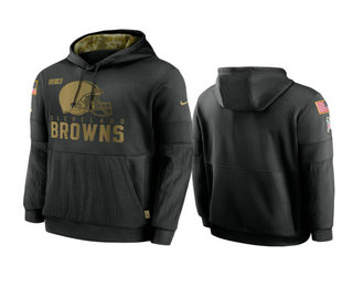 Men's Cleveland Browns Black 2020 Salute to Service Sideline Performance Pullover Hoodie - ujerseystore