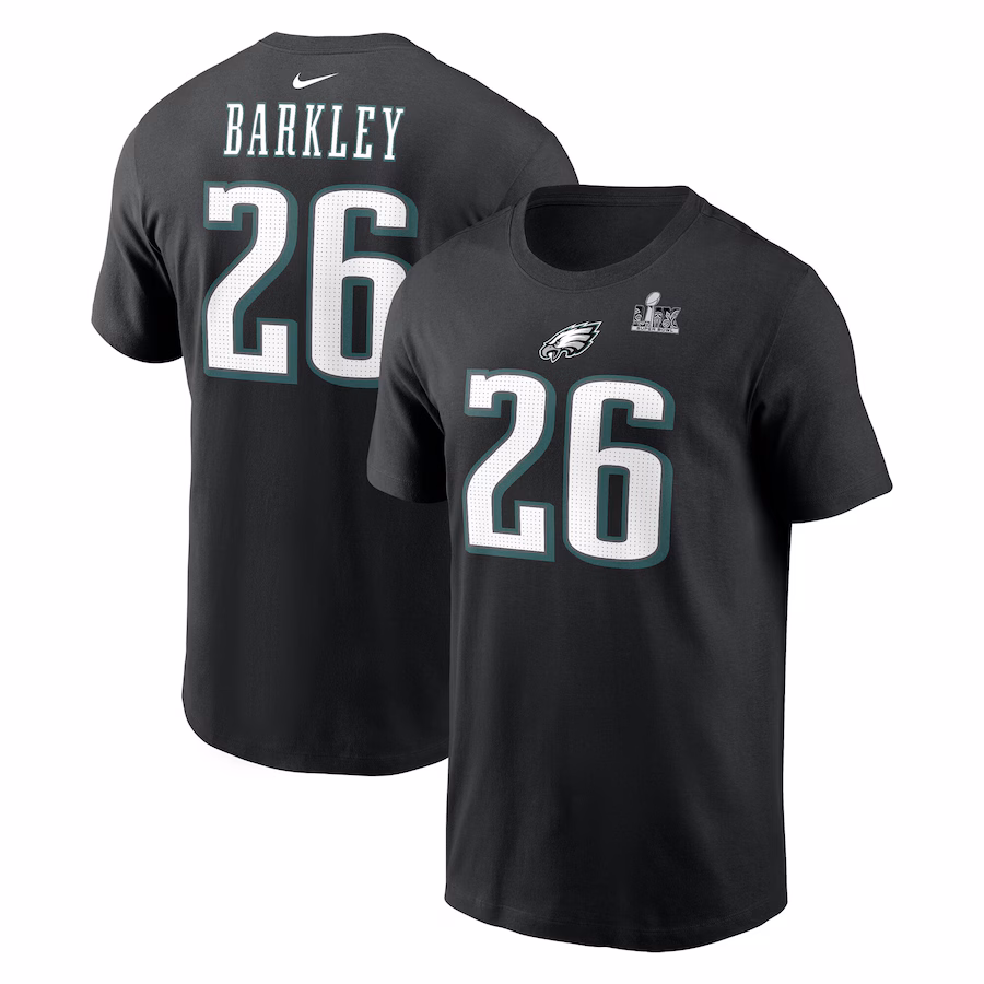 Men's Philadelphia Eagles Saquon Barkley Nike Black Super Bowl LIX Name & Number T-Shirt - ujerseystore