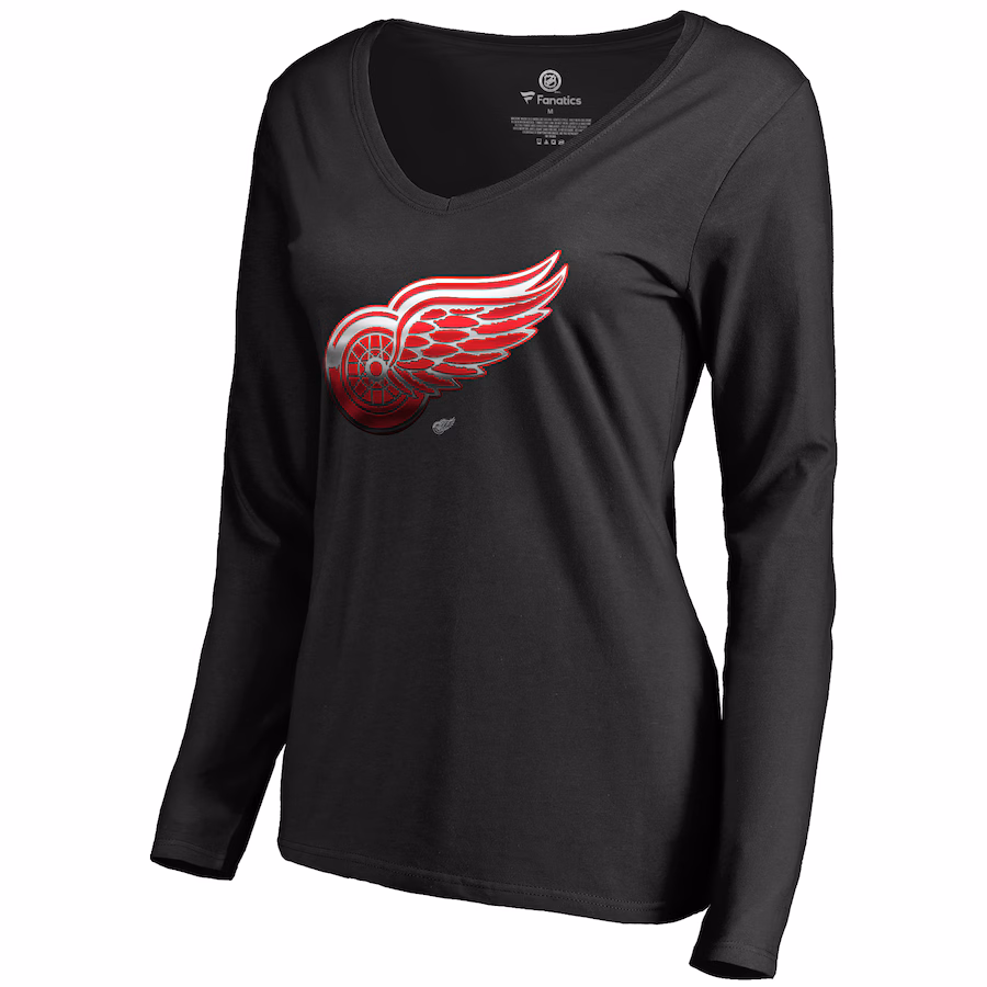Women's Detroit Red Wings Black Midnight Mascot Long Sleeve V-Neck T-Shirt - ujerseystore