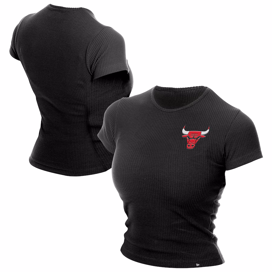 Women's Chicago Bulls  New Era Black Leisure Collection Baby Doll Cropped T-Shirt - ujerseystore