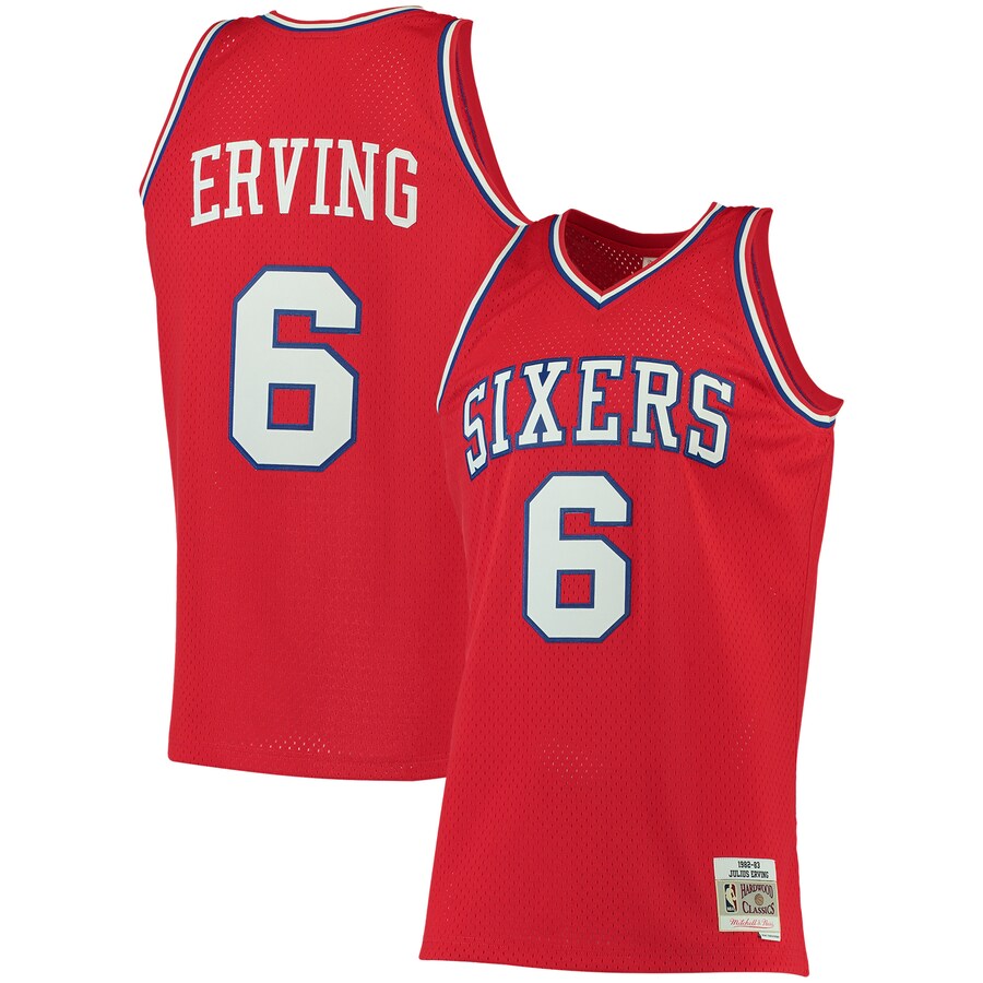 Men's Philadelphia 76ers Julius Erving Mitchell & Ness Red 1982/83 Big & Tall Hardwood Classics Swingman Jersey - ujerseystore