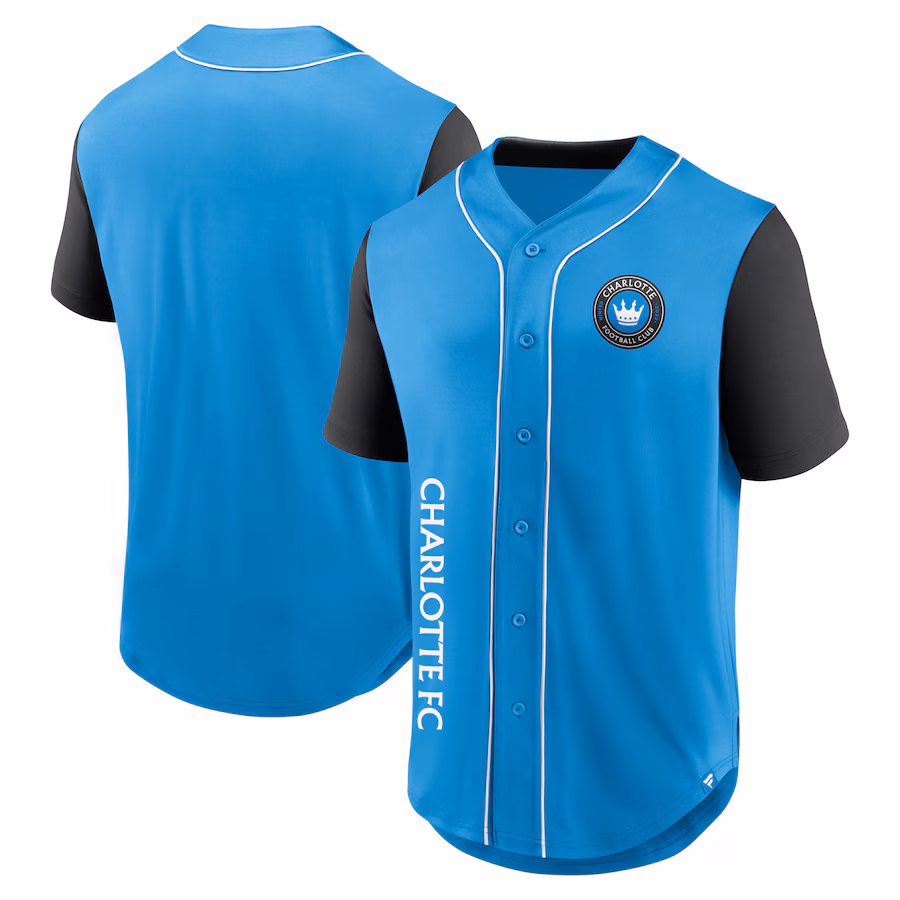 Men's Charlotte FC Fanatics Blue Balance Fashion Baseball Jersey - ujerseystore