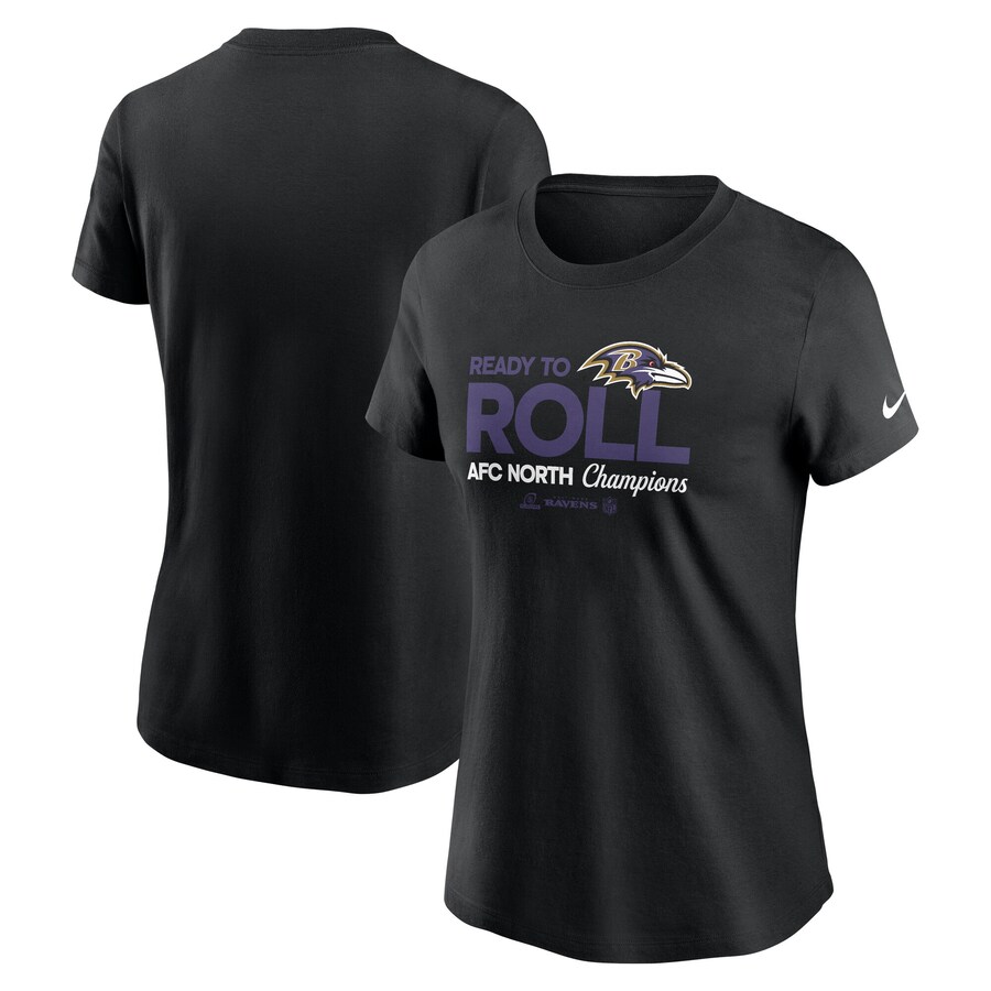 Women's Baltimore Ravens Nike Black 2024 AFC North Division Champions Locker Room Trophy Collection T-Shirt - ujerseystore