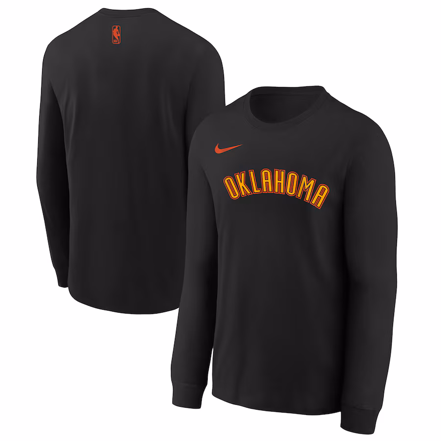 Youth Oklahoma City Thunder  Nike Black 2024/25 City Edition Wordmark Performance Long Sleeve T-Shirt - ujerseystore