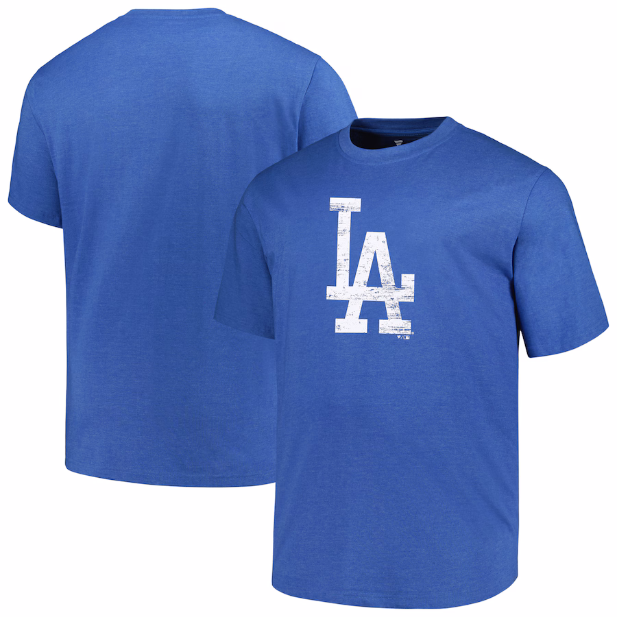 Men's Los Angeles Dodgers Profile Heather Royal Big & Tall Weathered Logo T-Shirt - ujerseystore