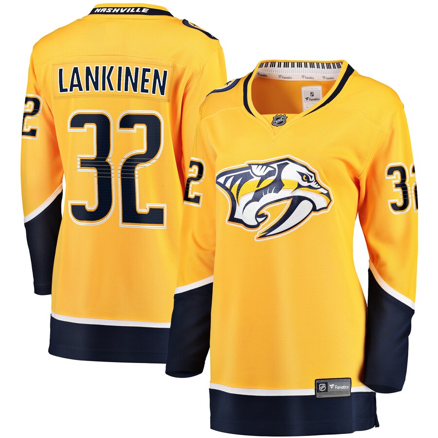 Women's Nashville Predators Kevin Lankinen Fanatics Branded Gold Home Breakaway Player Jersey - ujerseystore
