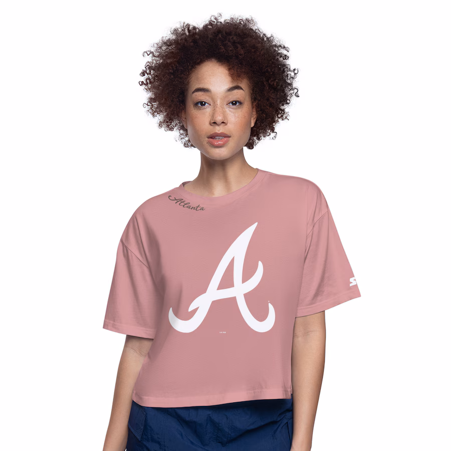 Women's Atlanta Braves Starter Pink Play the Ball Boxy Cropped T-Shirt - ujerseystore