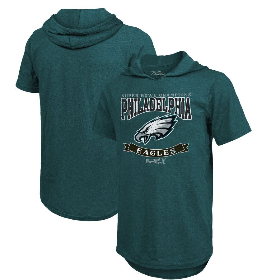 Men's Philadelphia Eagles Majestic Threads Midnight Green Super Bowl LIX Champions Coffin Corner Tri-Blend Hoodie T-Shirt - ujerseystore