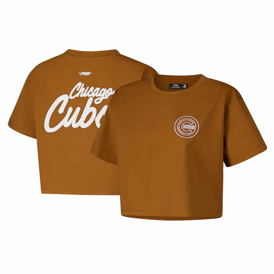 Women's Chicago Cubs Pro Standard Brown Paint The City Cropped Boxy T-Shirt - ujerseystore