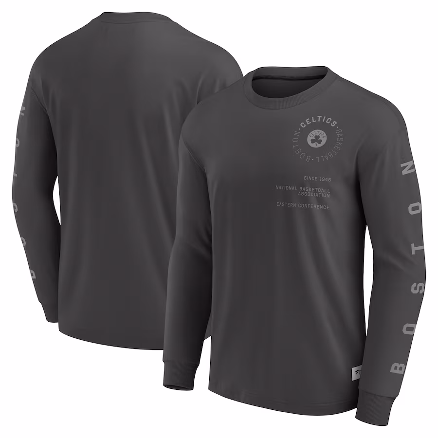 Men's Boston Celtics Fanatics Gray Elements Future Ground Tonal Info Long Sleeve T-Shirt - ujerseystore
