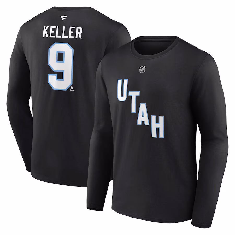 Men's Utah Hockey Club Clayton Keller Fanatics Black Authentic Stack Name & Number Long Sleeve T-Shirt - ujerseystore