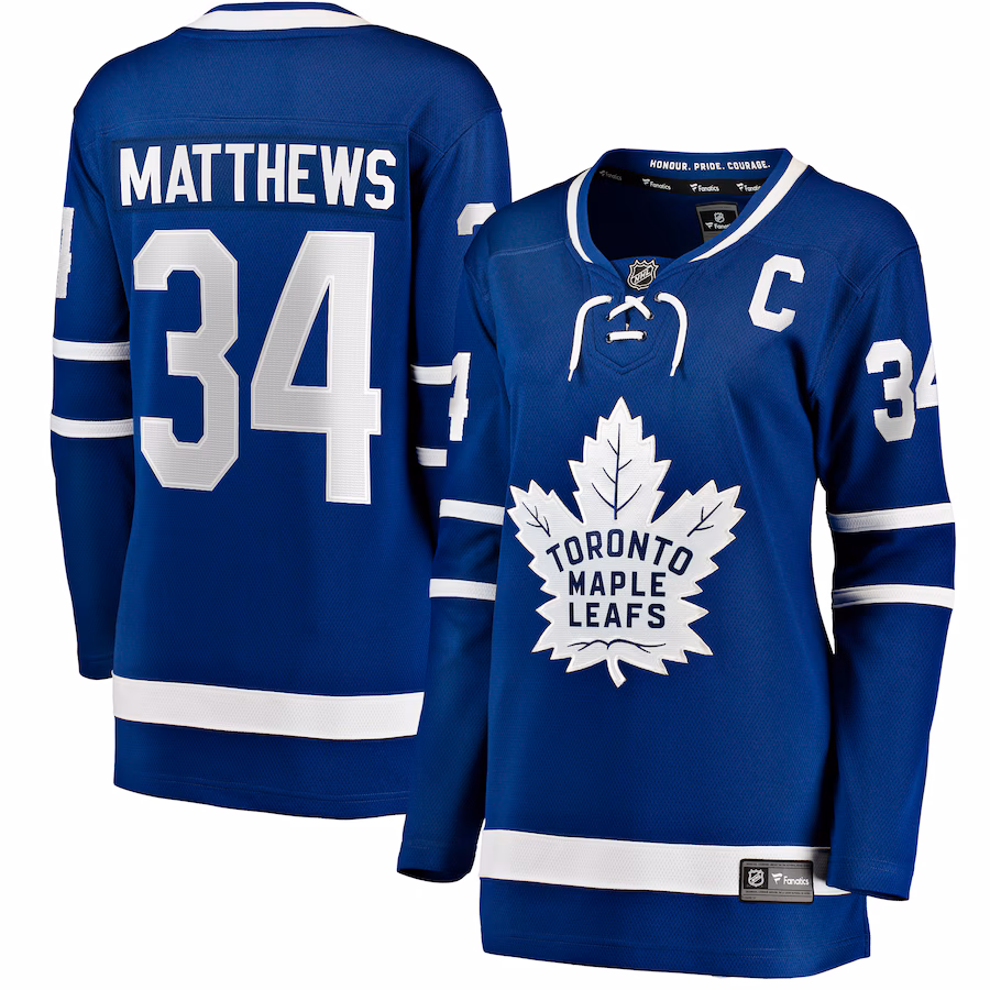 Women's Toronto Maple Leafs Auston Matthews Fanatics Blue Captain Patch Home Breakaway Player Jersey - ujerseystore