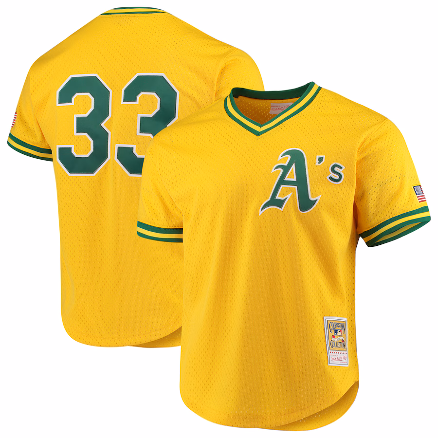 Men's Athletics Jose Canseco Mitchell & Ness Gold Cooperstown Collection Mesh Batting Practice Jersey - ujerseystore