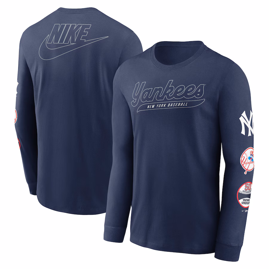 Men's New York Yankees Nike Navy Cooperstown Collection Knockout Long Sleeve T-Shirt - ujerseystore