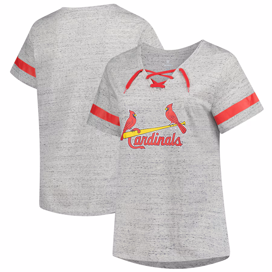 Women's St. Louis Cardinals Profile Heather Gray Raglan Lace-Up Fleck T-Shirt - ujerseystore