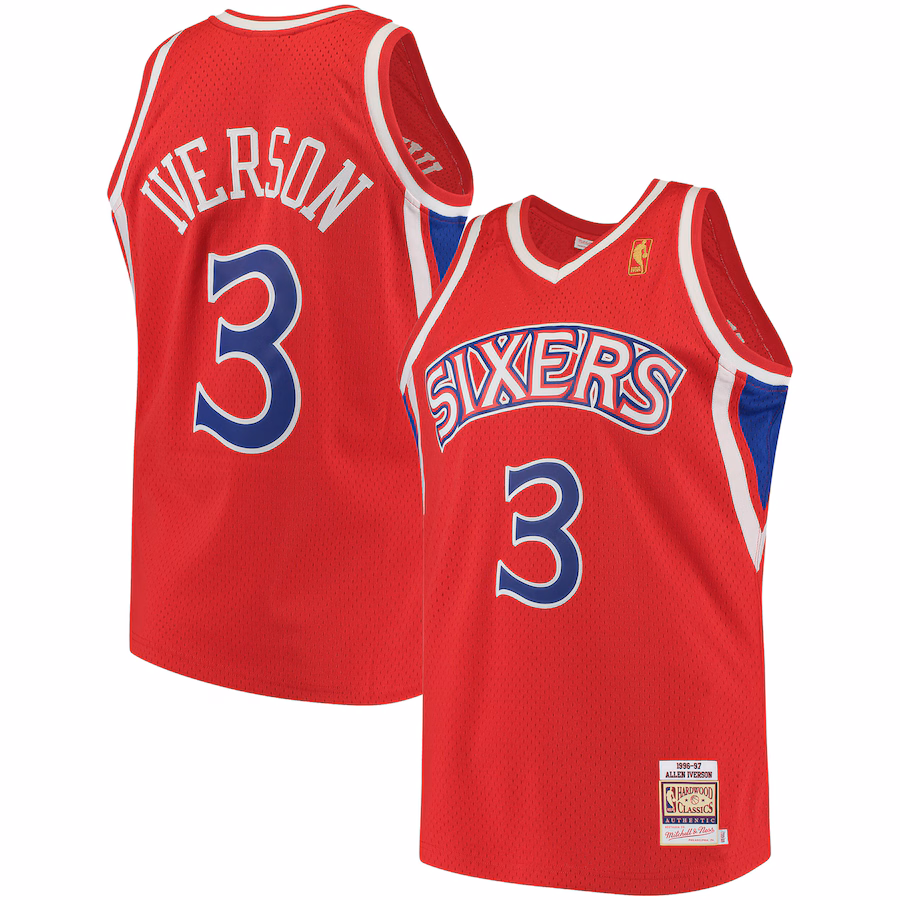 Men's Philadelphia 76ers Allen Iverson Mitchell & Ness Red 1996/97 Hardwood Classics Authentic Jersey - ujerseystore