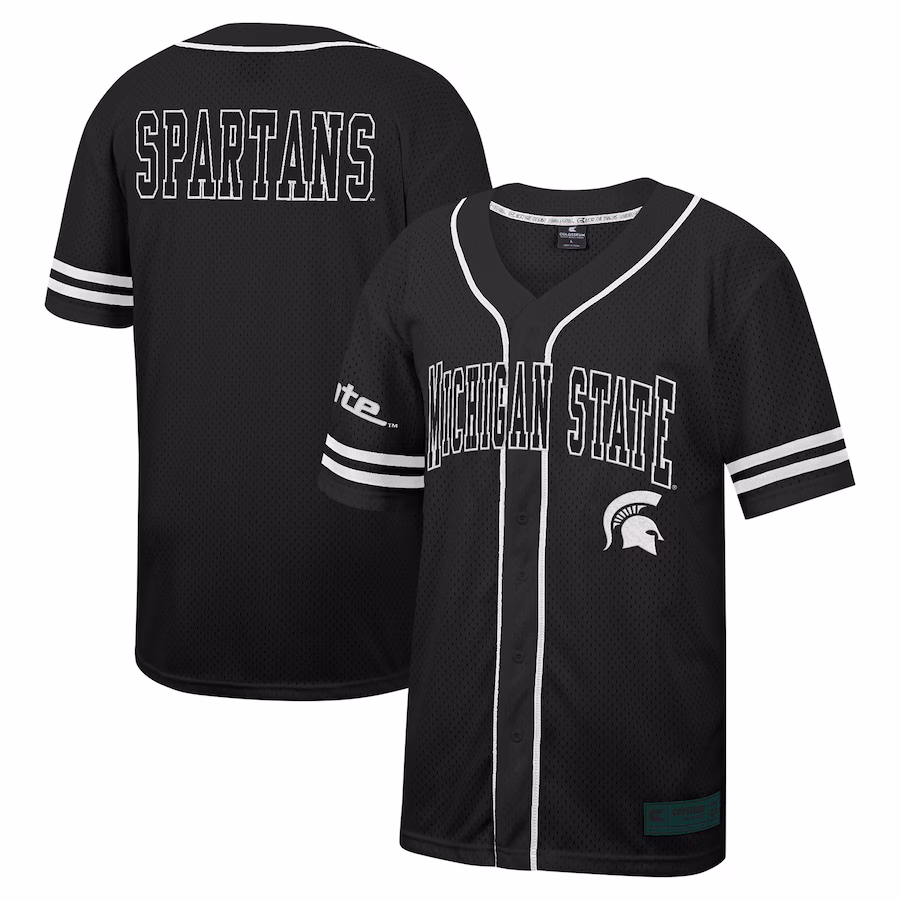 Men's Colosseum Black Michigan State Spartans Free Spirited Mesh Button-Up Baseball Jersey - ujerseystore