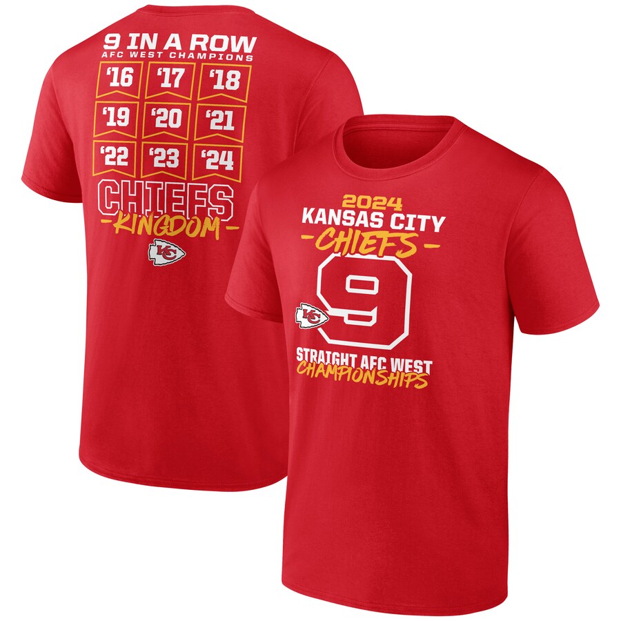 Men's Kansas City Chiefs Red Nine-Straight AFC West Division Champions T-Shirt - ujerseystore