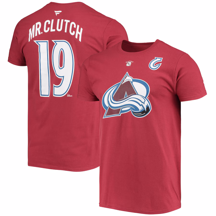Men's Colorado Avalanche Joe Sakic Fanatics Burgundy Authentic Stack Retired Player Nickname & Number T-Shirt - ujerseystore