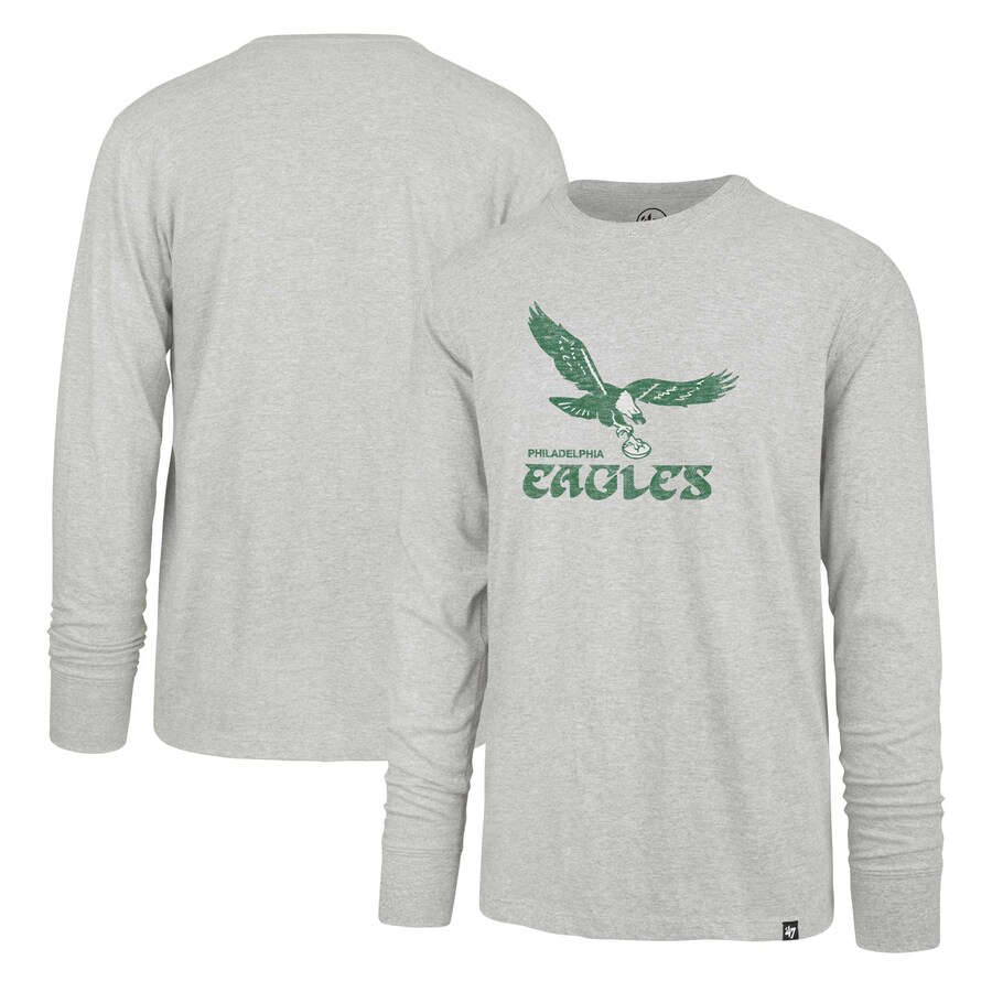 Men's Philadelphia Eagles '47 Gray Premier Franklin Long Sleeve T-Shirt - ujerseystore