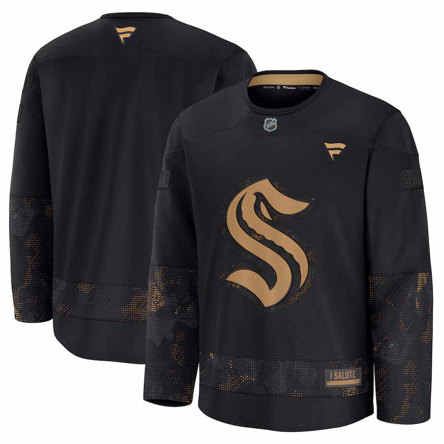 Men's Seattle Kraken Fanatics Black 2024 Military Appreciation Practice Jersey - ujerseystore
