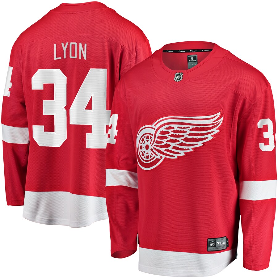 Men's Detroit Red Wings Alex Lyon Fanatics Branded Red Home Breakaway Jersey - ujerseystore