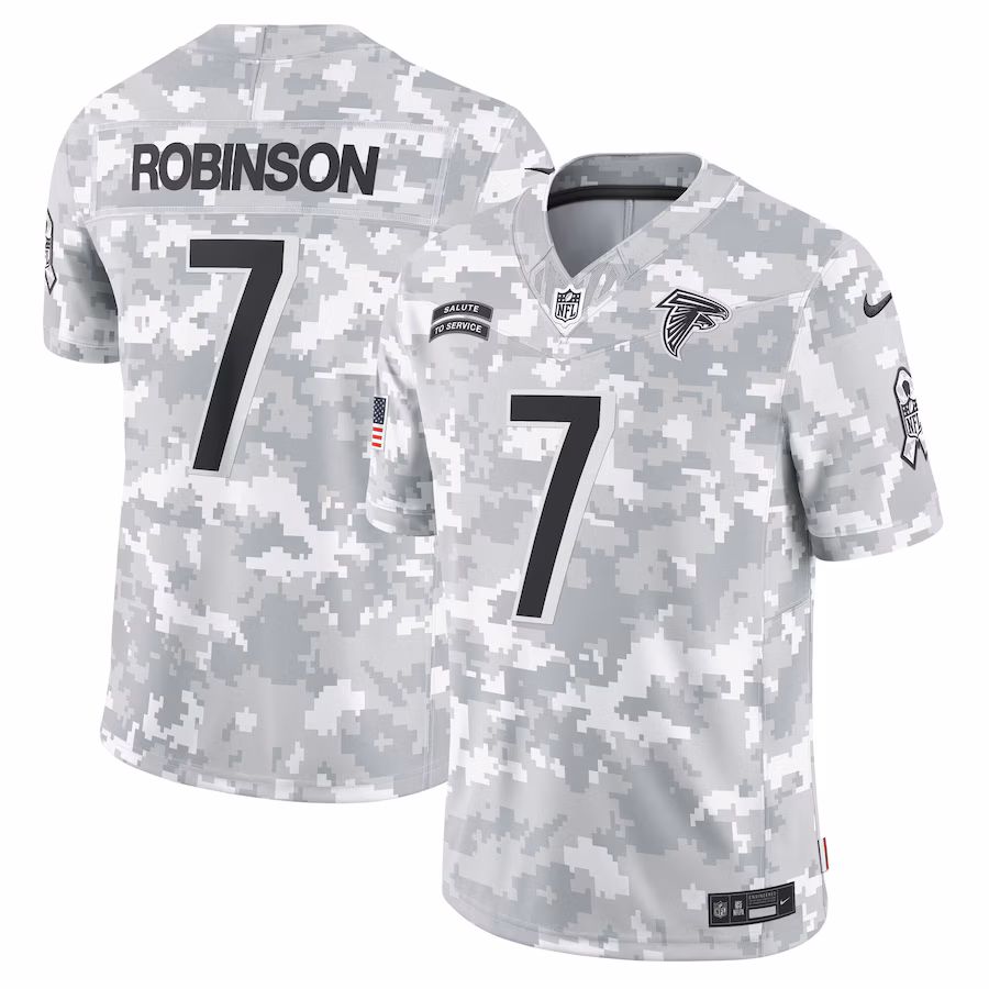 Men's Atlanta Falcons Bijan Robinson Nike Arctic Camo 2024 Salute to Service Limited Jersey - ujerseystore