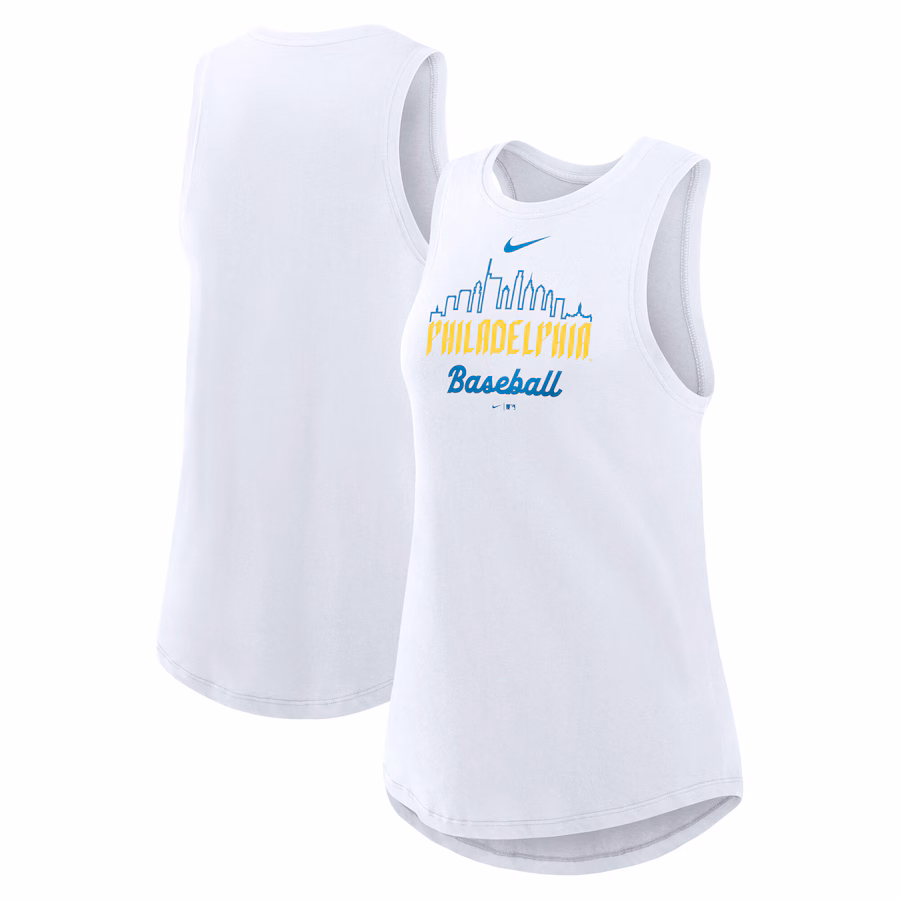 Women's Philadelphia Phillies Nike White City Connect Tricode High Neck Performance Tank Top - ujerseystore