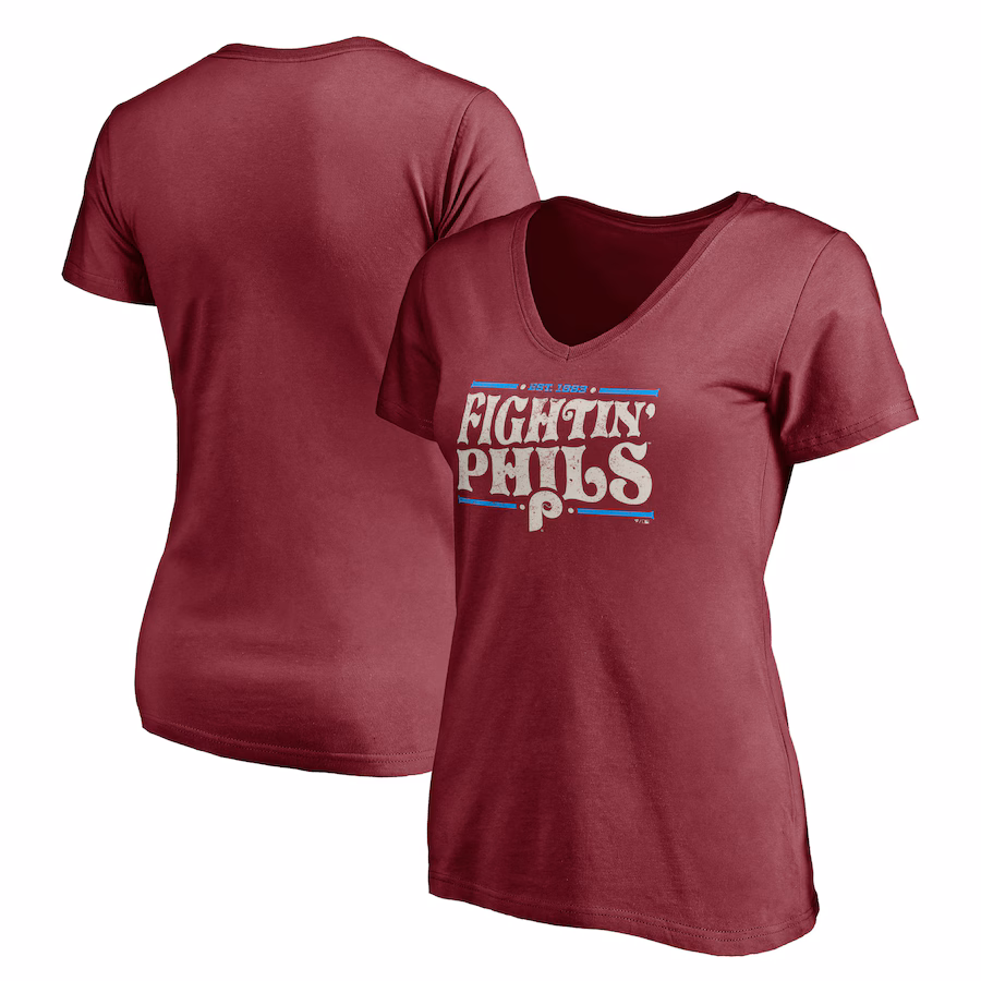 Women's Philadelphia Phillies Burgundy Fightin' Phils V-Neck T-Shirt - ujerseystore