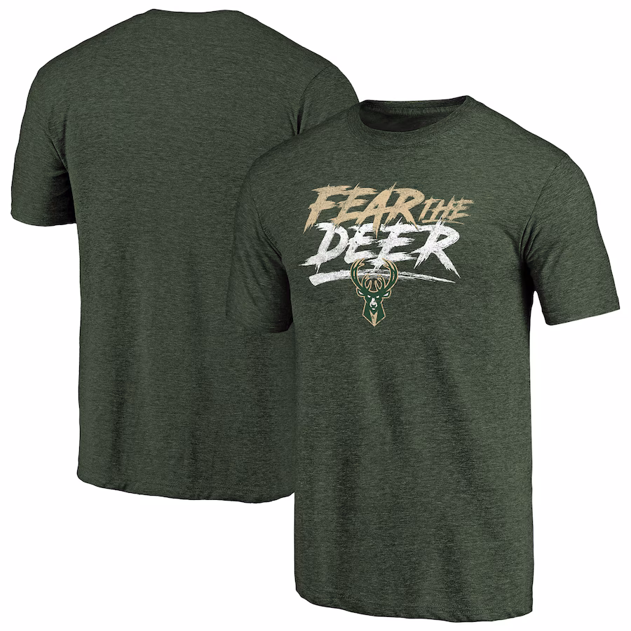 Men's Milwaukee Bucks Green Fear the Deer Hometown Collection Tri-Blend T-Shirt - ujerseystore