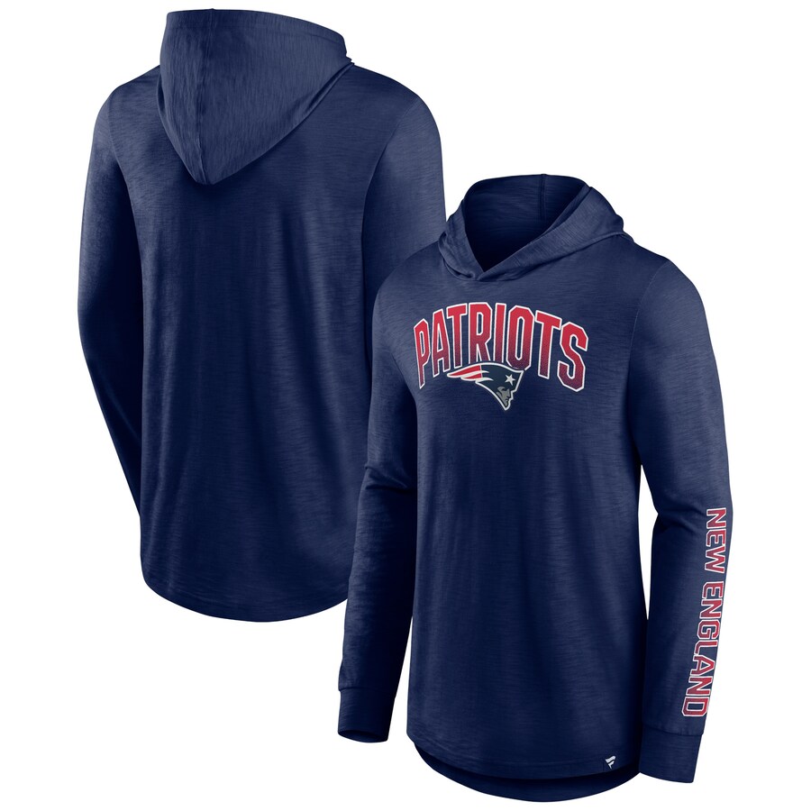 Men's New England Patriots Fanatics Navy Front Runner Long Sleeve Hooded T-Shirt - ujerseystore