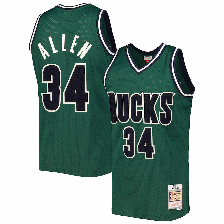 Men's Milwaukee Bucks Ray Allen Mitchell & Ness Hunter Green 2000/01 Hardwood Classics Off-Court Swingman Jersey - ujerseystore